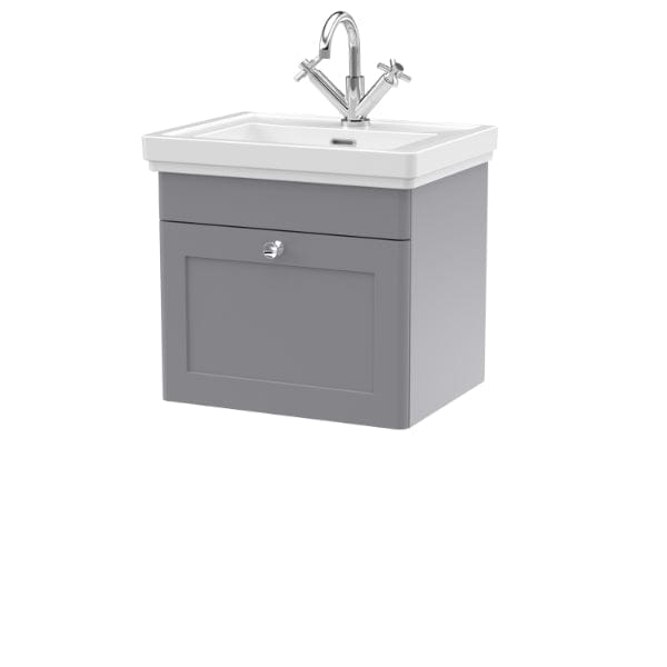 Nuie Wall Hung Vanity Units,Modern Vanity Units,Basins With Wall Hung Vanity Units,Nuie Satin Grey / 500mm / 1 Tap Hole Nuie Classique 1 Drawer Wall Hung Vanity Unit With Basin