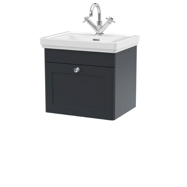 Nuie Wall Hung Vanity Units,Modern Vanity Units,Basins With Wall Hung Vanity Units,Nuie Satin Anthracite / 500mm / 1 Tap Hole Nuie Classique 1 Drawer Wall Hung Vanity Unit With Basin