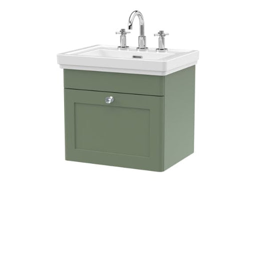 Nuie Wall Hung Vanity Units,Modern Vanity Units,Basins With Wall Hung Vanity Units,Nuie Satin Green / 500mm / 3 Tap Hole Nuie Classique 1 Drawer Wall Hung Vanity Unit With Basin