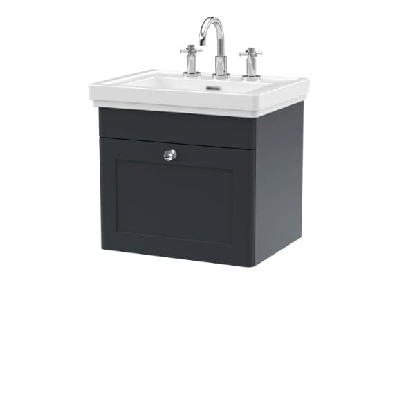 Nuie Wall Hung Vanity Units,Modern Vanity Units,Basins With Wall Hung Vanity Units,Nuie Satin Anthracite / 500mm / 3 Tap Hole Nuie Classique 1 Drawer Wall Hung Vanity Unit With Basin