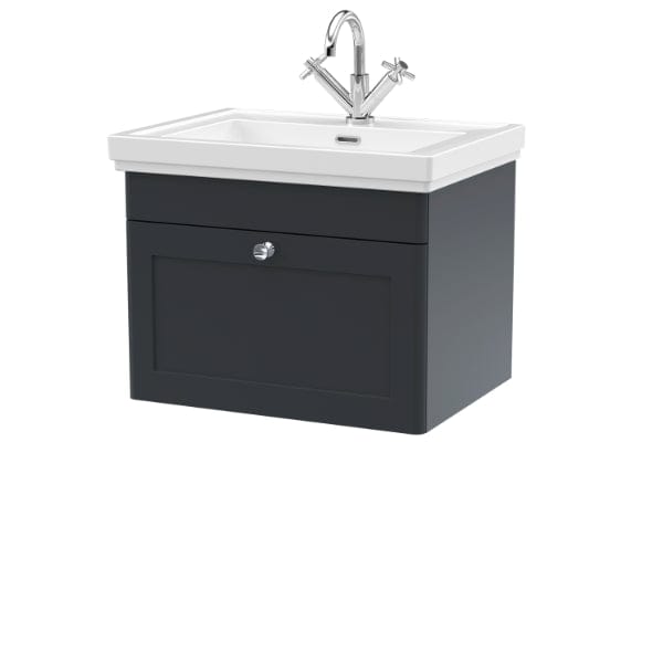 Nuie Wall Hung Vanity Units,Modern Vanity Units,Basins With Wall Hung Vanity Units,Nuie Satin Anthracite / 600mm / 1 Tap Hole Nuie Classique 1 Drawer Wall Hung Vanity Unit With Basin