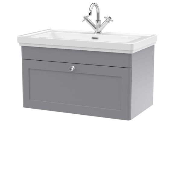 Nuie Wall Hung Vanity Units,Modern Vanity Units,Basins With Wall Hung Vanity Units,Nuie Satin Grey / 800mm / 1 Tap Hole Nuie Classique 1 Drawer Wall Hung Vanity Unit With Basin
