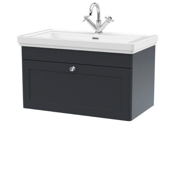 Nuie Wall Hung Vanity Units,Modern Vanity Units,Basins With Wall Hung Vanity Units,Nuie Satin Anthracite / 800mm / 1 Tap Hole Nuie Classique 1 Drawer Wall Hung Vanity Unit With Basin