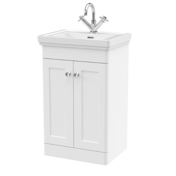 Nuie Floor Standing Vanity Units,Modern Vanity Units,Basins With Floor Standing Vanity Units,Nuie Satin White / 500mm / 1 Tap Hole Nuie Classique 2 Door Floorstanding Vanity Unit With Basin