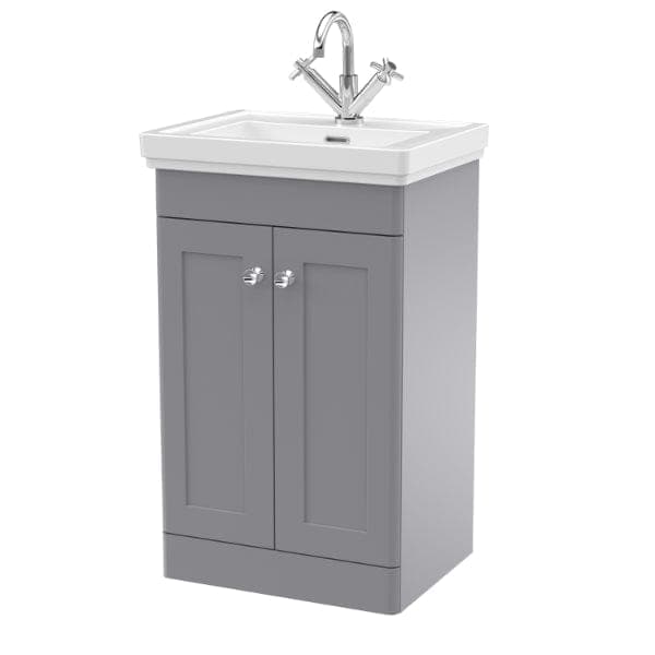 Nuie Floor Standing Vanity Units,Modern Vanity Units,Basins With Floor Standing Vanity Units,Nuie Satin Grey / 500mm / 1 Tap Hole Nuie Classique 2 Door Floorstanding Vanity Unit With Basin