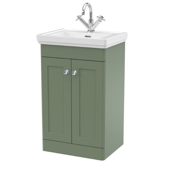 Nuie Floor Standing Vanity Units,Modern Vanity Units,Basins With Floor Standing Vanity Units,Nuie Satin Green / 500mm / 1 Tap Hole Nuie Classique 2 Door Floorstanding Vanity Unit With Basin