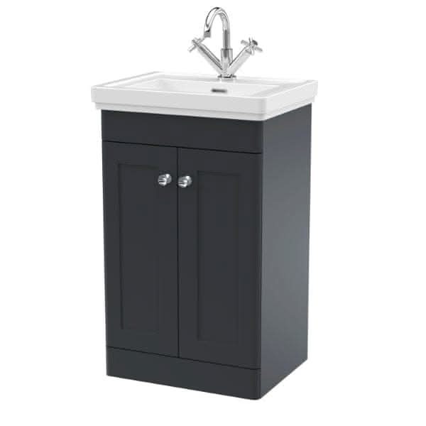 Nuie Floor Standing Vanity Units,Modern Vanity Units,Basins With Floor Standing Vanity Units,Nuie Satin Anthracite / 500mm / 1 Tap Hole Nuie Classique 2 Door Floorstanding Vanity Unit With Basin