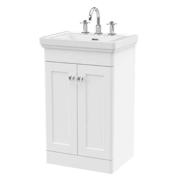 Nuie Floor Standing Vanity Units,Modern Vanity Units,Basins With Floor Standing Vanity Units,Nuie Satin White / 500mm / 3 Tap Hole Nuie Classique 2 Door Floorstanding Vanity Unit With Basin