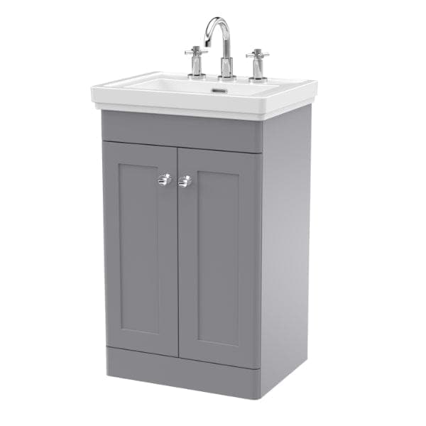 Nuie Floor Standing Vanity Units,Modern Vanity Units,Basins With Floor Standing Vanity Units,Nuie Satin Grey / 500mm / 3 Tap Hole Nuie Classique 2 Door Floorstanding Vanity Unit With Basin