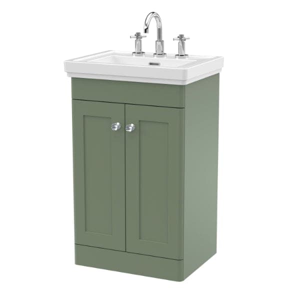 Nuie Floor Standing Vanity Units,Modern Vanity Units,Basins With Floor Standing Vanity Units,Nuie Satin Green / 500mm / 3 Tap Hole Nuie Classique 2 Door Floorstanding Vanity Unit With Basin
