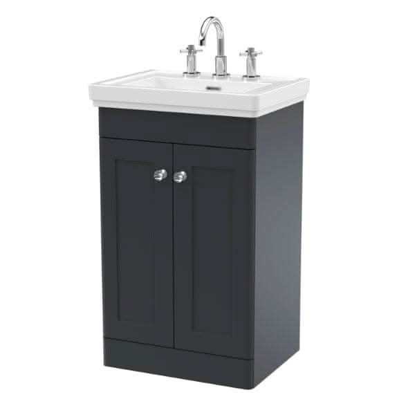 Nuie Floor Standing Vanity Units,Modern Vanity Units,Basins With Floor Standing Vanity Units,Nuie Satin Anthracite / 500mm / 3 Tap Hole Nuie Classique 2 Door Floorstanding Vanity Unit With Basin