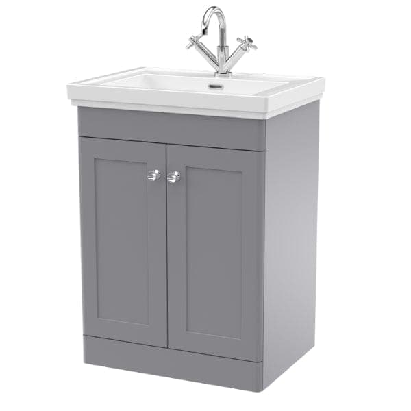 Nuie Floor Standing Vanity Units,Modern Vanity Units,Basins With Floor Standing Vanity Units,Nuie Satin Grey / 600mm / 1 Tap Hole Nuie Classique 2 Door Floorstanding Vanity Unit With Basin