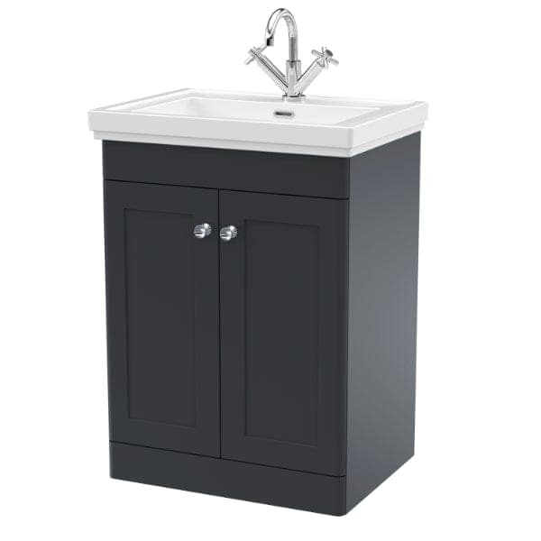 Nuie Floor Standing Vanity Units,Modern Vanity Units,Basins With Floor Standing Vanity Units,Nuie Satin Anthracite / 600mm / 1 Tap Hole Nuie Classique 2 Door Floorstanding Vanity Unit With Basin