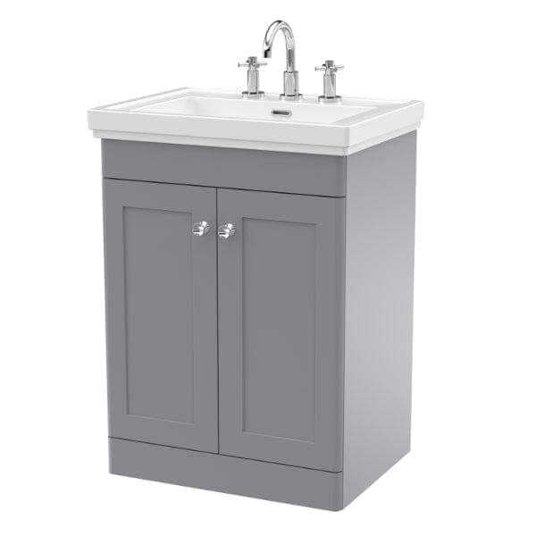 Nuie Floor Standing Vanity Units,Modern Vanity Units,Basins With Floor Standing Vanity Units,Nuie Satin Grey / 600mm / 3 Tap Hole Nuie Classique 2 Door Floorstanding Vanity Unit With Basin