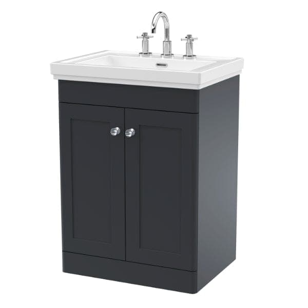 Nuie Floor Standing Vanity Units,Modern Vanity Units,Basins With Floor Standing Vanity Units,Nuie Satin Anthracite / 600mm / 3 Tap Hole Nuie Classique 2 Door Floorstanding Vanity Unit With Basin