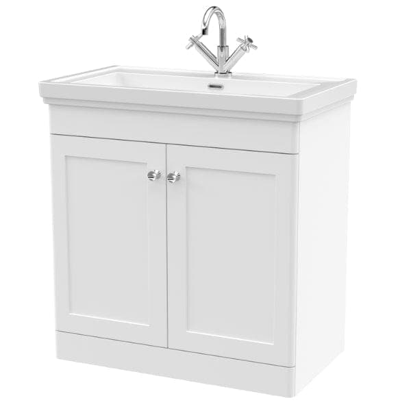 Nuie Floor Standing Vanity Units,Modern Vanity Units,Basins With Floor Standing Vanity Units,Nuie Satin White / 800mm / 1 Tap Hole Nuie Classique 2 Door Floorstanding Vanity Unit With Basin