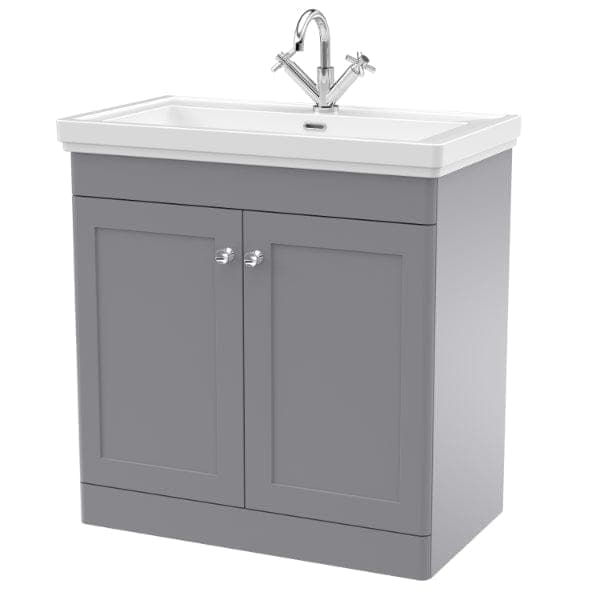 Nuie Floor Standing Vanity Units,Modern Vanity Units,Basins With Floor Standing Vanity Units,Nuie Satin Grey / 800mm / 1 Tap Hole Nuie Classique 2 Door Floorstanding Vanity Unit With Basin