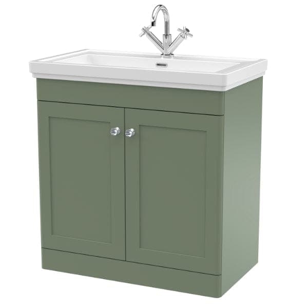 Nuie Floor Standing Vanity Units,Modern Vanity Units,Basins With Floor Standing Vanity Units,Nuie Satin Green / 800mm / 1 Tap Hole Nuie Classique 2 Door Floorstanding Vanity Unit With Basin