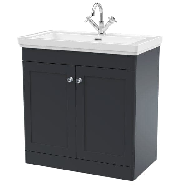 Nuie Floor Standing Vanity Units,Modern Vanity Units,Basins With Floor Standing Vanity Units,Nuie Satin Anthracite / 800mm / 1 Tap Hole Nuie Classique 2 Door Floorstanding Vanity Unit With Basin