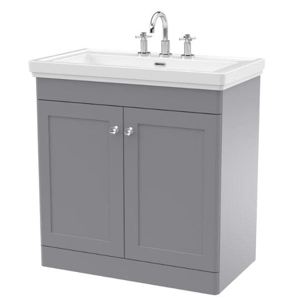 Nuie Floor Standing Vanity Units,Modern Vanity Units,Basins With Floor Standing Vanity Units,Nuie Satin Grey / 800mm / 3 Tap Hole Nuie Classique 2 Door Floorstanding Vanity Unit With Basin