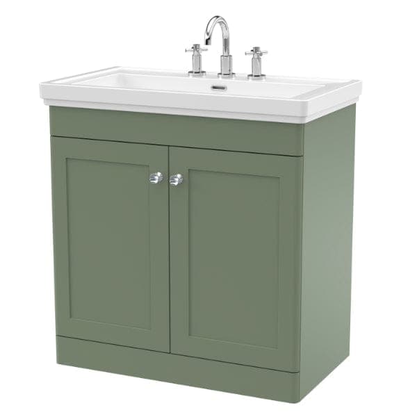 Nuie Floor Standing Vanity Units,Modern Vanity Units,Basins With Floor Standing Vanity Units,Nuie Satin Green / 800mm / 3 Tap Hole Nuie Classique 2 Door Floorstanding Vanity Unit With Basin
