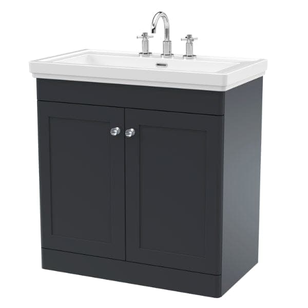 Nuie Floor Standing Vanity Units,Modern Vanity Units,Basins With Floor Standing Vanity Units,Nuie Satin Anthracite / 800mm / 3 Tap Hole Nuie Classique 2 Door Floorstanding Vanity Unit With Basin