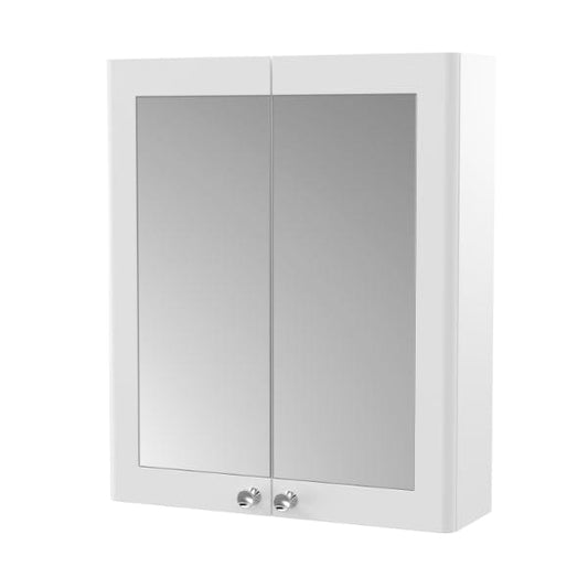 Nuie Non Illuminated Mirror Cabinets,Nuie Satin White Nuie Classique 2 Door Non Illuminated Mirrored Cabinet 600mm Wide
