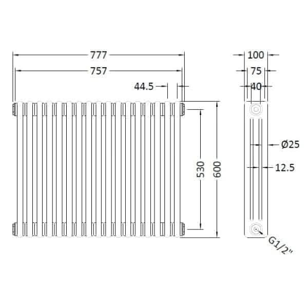 Nuie Column Radiators Nuie Colosseum Horizontal 3 Column Radiator - 777mm x 600mm - High Gloss White