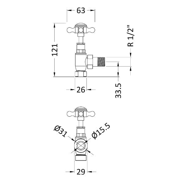 Nuie Manual Radiator Valves Nuie Crosstop Angled Radiator Valves Pair - Chrome