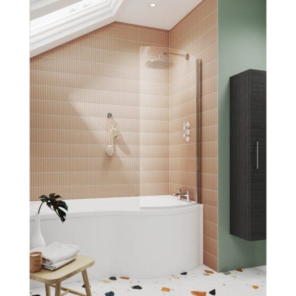 Nuie Bath Screens,Nuie,Bath Accessories Nuie Curved P Shaped Shower Bath Screen - 1435mm x 720mm - Polished Chrome