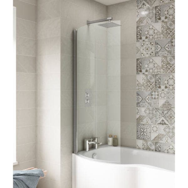 Nuie Bath Screens,Nuie,Bath Accessories Nuie Curved P Shaped Shower Bath Screen - 1435mm x 720mm - Polished Chrome