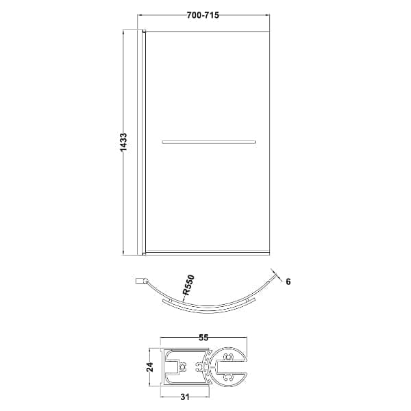 Nuie Bath Screens,Nuie,Bath Accessories Nuie Curved P Shaped Shower Bath Screen With Towel Rail - 1435mm x 720mm - Polished Chrome