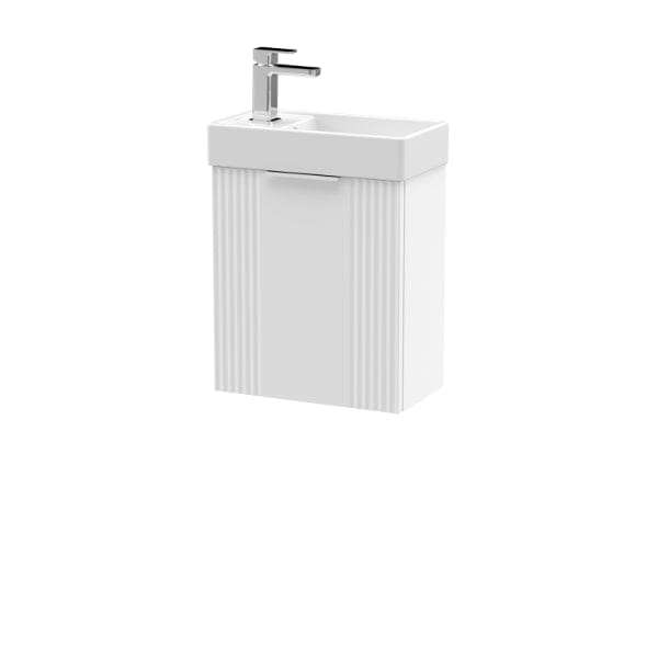 Nuie Wall Hung Vanity Units,Modern Vanity Units,Basins With Wall Hung Vanity Units,Nuie Satin White Nuie Deco 1-Door Compact Wall Hung Vanity Unit With Basin 400mm Wide