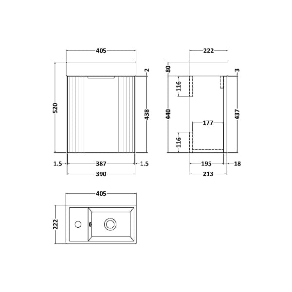 Nuie Wall Hung Vanity Units,Modern Vanity Units,Basins With Wall Hung Vanity Units,Nuie Nuie Deco 1-Door Compact Wall Hung Vanity Unit With Basin 400mm Wide