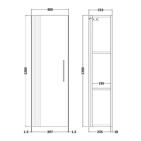 Nuie Tall Storage Units,Modern Storage Units Nuie Deco 1 Door Wall Hung Tall Storage Unit 400mm Wide