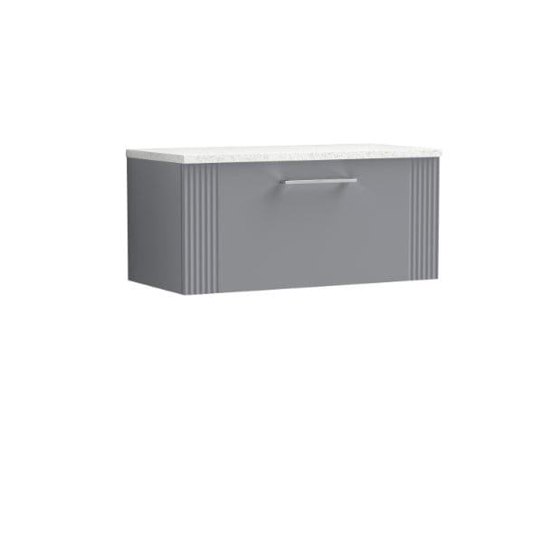 Nuie Wall Hung Vanity Units,Modern Vanity Units,Basins With Wall Hung Vanity Units,Nuie Satin Grey / Sparkling White Worktop Nuie Deco 1 Drawer Wall Hung Vanity Unit 800mm Wide