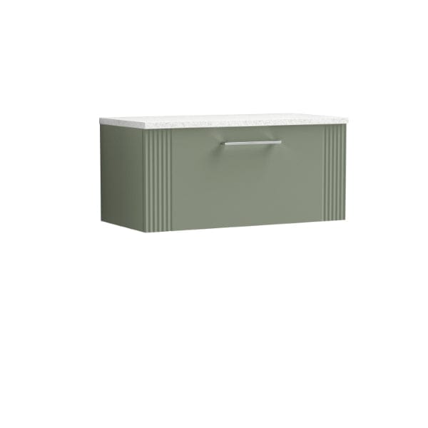 Nuie Wall Hung Vanity Units,Modern Vanity Units,Basins With Wall Hung Vanity Units,Nuie Satin Reed Green / Sparkling White Worktop Nuie Deco 1 Drawer Wall Hung Vanity Unit 800mm Wide