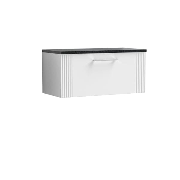 Nuie Wall Hung Vanity Units,Modern Vanity Units,Basins With Wall Hung Vanity Units,Nuie Satin White / Sparkling Black Worktop Nuie Deco 1 Drawer Wall Hung Vanity Unit 800mm Wide