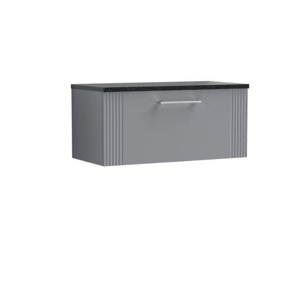 Nuie Wall Hung Vanity Units,Modern Vanity Units,Basins With Wall Hung Vanity Units,Nuie Satin Grey / Sparkling Black Worktop Nuie Deco 1 Drawer Wall Hung Vanity Unit 800mm Wide