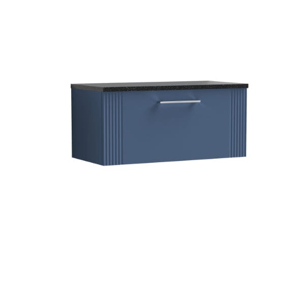 Nuie Wall Hung Vanity Units,Modern Vanity Units,Basins With Wall Hung Vanity Units,Nuie Satin Blue / Sparkling Black Worktop Nuie Deco 1 Drawer Wall Hung Vanity Unit 800mm Wide