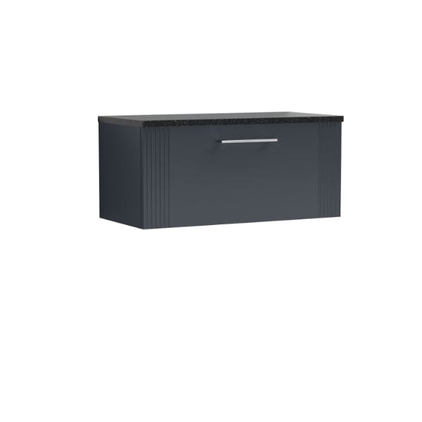 Nuie Wall Hung Vanity Units,Modern Vanity Units,Basins With Wall Hung Vanity Units,Nuie Satin Anthracite / Sparkling Black Worktop Nuie Deco 1 Drawer Wall Hung Vanity Unit 800mm Wide