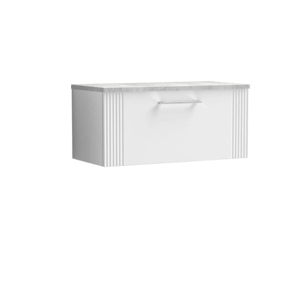 Nuie Wall Hung Vanity Units,Modern Vanity Units,Basins With Wall Hung Vanity Units,Nuie Satin White / Bellato Grey Worktop Nuie Deco 1 Drawer Wall Hung Vanity Unit 800mm Wide