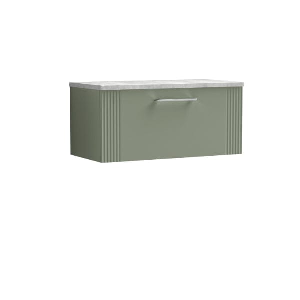 Nuie Wall Hung Vanity Units,Modern Vanity Units,Basins With Wall Hung Vanity Units,Nuie Satin Reed Green / Bellato Grey Worktop Nuie Deco 1 Drawer Wall Hung Vanity Unit 800mm Wide