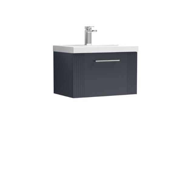 Nuie Wall Hung Vanity Units,Modern Vanity Units,Basins With Wall Hung Vanity Units,Nuie Satin Anthracite Nuie Deco 1 Drawer Wall Hung Vanity Unit With Basin-1 600mm Wide