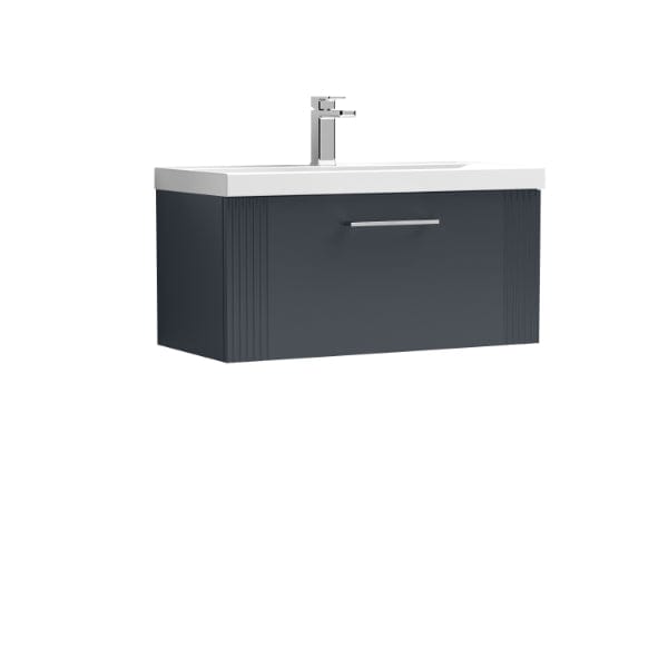Nuie Wall Hung Vanity Units,Modern Vanity Units,Basins With Wall Hung Vanity Units,Nuie Satin Anthracite Nuie Deco 1 Drawer Wall Hung Vanity Unit With Basin-1 800mm Wide