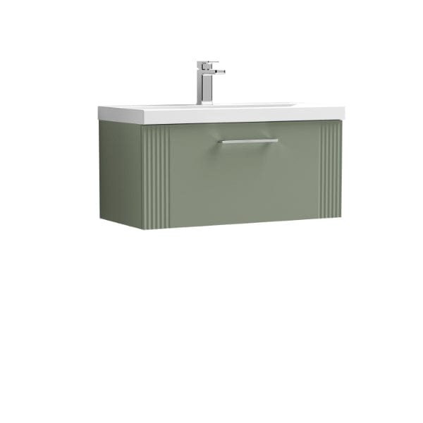 Nuie Wall Hung Vanity Units,Modern Vanity Units,Basins With Wall Hung Vanity Units,Nuie Satin Reed Green Nuie Deco 1 Drawer Wall Hung Vanity Unit With Basin-1 800mm Wide