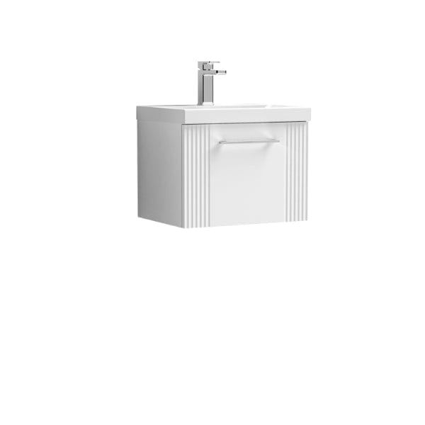Nuie Wall Hung Vanity Units,Modern Vanity Units,Basins With Wall Hung Vanity Units,Nuie Satin White Nuie Deco 1 Drawer Wall Hung Vanity Unit With Basin-3 500mm Wide
