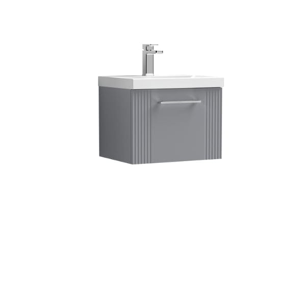 Nuie Wall Hung Vanity Units,Modern Vanity Units,Basins With Wall Hung Vanity Units,Nuie Satin Grey Nuie Deco 1 Drawer Wall Hung Vanity Unit With Basin-3 500mm Wide