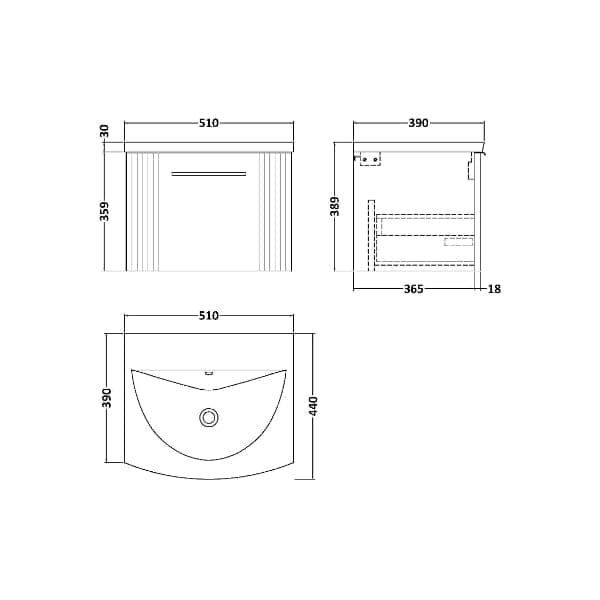 Nuie Wall Hung Vanity Units,Modern Vanity Units,Basins With Wall Hung Vanity Units,Nuie Nuie Deco 1 Drawer Wall Hung Vanity Unit With Basin-4 500mm Wide