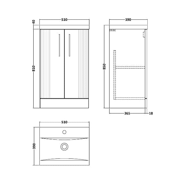Nuie Floor Standing Vanity Units,Modern Vanity Units,Basins With Floor Standing Vanity Units,Nuie Nuie Deco 2 Door Floorstanding Vanity Unit With Basin-1 500mm Wide